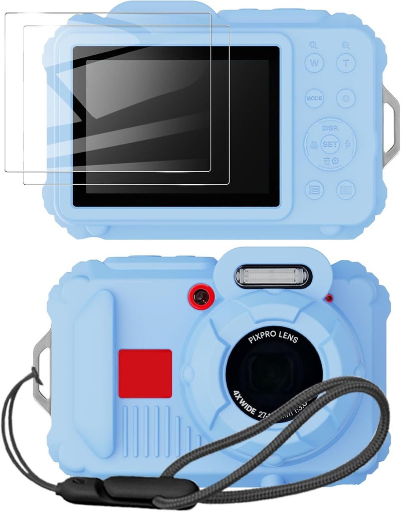 TUOOUT Silicone Case for Kodak Pixpro wpz2 Digital Camera with with Removable Lens Cover and Screen Protector and a Lanyard for Ckodak pixpro wpz2 Accessories -(Light Blue) - Image 1
